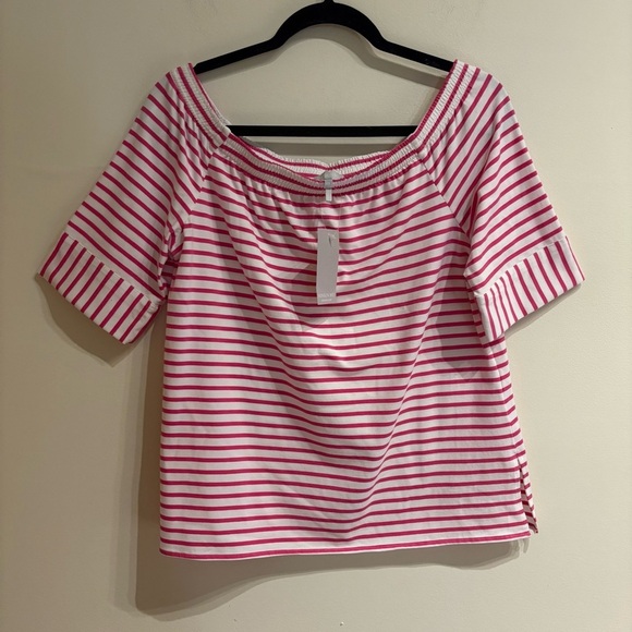 Hinson Wu Lena Elbow Sleeve Off The Shoulder Top Magenta/White NWT MEDIUM - Picture 4 of 8